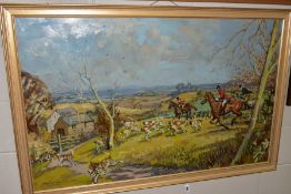 A HUNTING SCENE DEPICTING THE SOUTH STAFFORDSHIRE HUNT crossing fields near Shenstone and Lichfield,