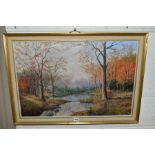 P. KILNER (20TH CENTURY) 'OCTOBER MORN', an autumn woodland landscape, signed bottom right, dated