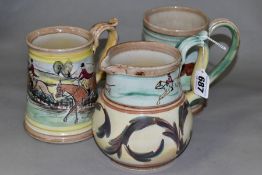 THREE GLYN COLLEDGE OF DENBY HAND PAINTED ITEMS, DECORATED WITH FOX HUNTING SCENES, comprising a