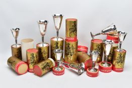 A SELECTION OF SPANISH SILVER PLATED GOBLETS, to include a boxed set of six small goblets each