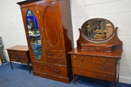 AN EDWARDIAN MAHOGANY AND STRUNG COMPACTUM DOUBLE DOOR WARDROBE with a long single drawer below