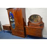AN EDWARDIAN MAHOGANY AND STRUNG COMPACTUM DOUBLE DOOR WARDROBE with a long single drawer below