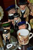 A COLLECTION OF ROYAL DOULTON CHARACTER AND TOBY JUGS, TWO AIR MINISTRY EPNS TEASPOONS, ETC,