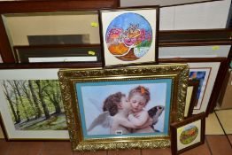ASSORTED PRINTS AND AMATEUR WATERCOLOURS, ETC, to include a gilt framed print of cupid and psyche by