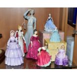 EIGHT VARIOUS FIGURINES, comprising three Royal Doulton 'Panorama' HN3028 (Reflections), height 31.