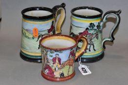 A DENBY GLYN COLLEDGE MUG, hand painted Hunting scene, signature to base and printed black MADE IN