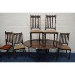 AN EARLY TO MID 20TH CENTURY OAK BARLEY TWIST GATE LEG TABLE (sd) four similar chairs and another