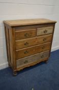 AN EDWARDIAN SATINWOOD CHEST OF TWO OVER THREE LONG GRADUATED DRAWERS, on baluster legs, width 111cm