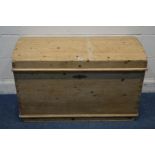 A VICTORIAN PINE DOMED TOP TRUNK, with twin brass handles, width 100cm x depth 59cm x height 66cm