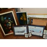 PAINTINGS AND PRINTS, ETC, comprising a still life of flowers, unsigned oil on canvas, size