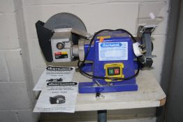 A CHARNWOOD W406 BENCH GRINDER with a WG200 Wet stone grinder attachment , gouge cutting guide on
