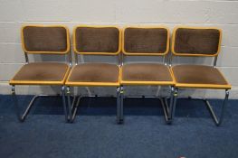 A SET OF FOUR MARCEL BREUER STYLE, MODEL CESCA BEECH AND CHROME DINING CHAIRS