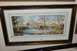 REX PRESTON (BRITISH 1948), 'Far Hoar Cross Ford', a stream running through a rural landscape