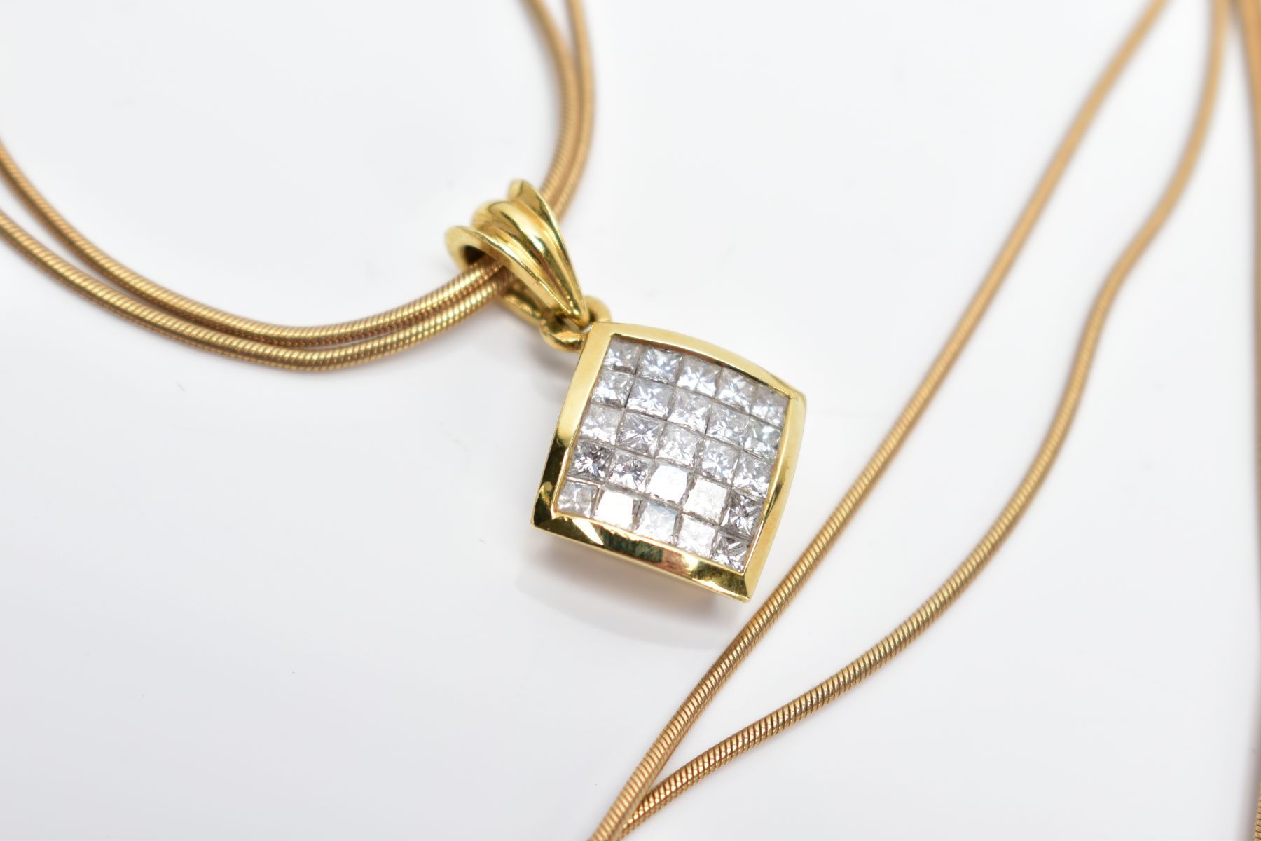 A MODERN DIAMOND CLUSTER PENDANT NECKLACE, the pendant of a square design set with twenty five - Image 3 of 4