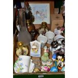 A BOX OF CERAMICS, GLASS AND METALWARES INCLUDING DISNEY AND NURSERY ITEMS, a pair of Heathcote