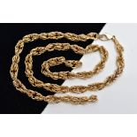 A 9CT GOLD BYZANTINE CHAIN, (broken) chain, fitted with an oval trigger clasp, hallmarked gold