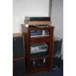 A MAHOGANY HI FI CABINET CONTAINING a Garrard Zero 100SB turntable, an Onkyo CD 6 disc changer (