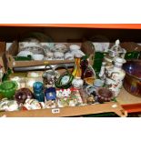 THREE BOXES AND LOOSE, CERAMICS, ORNAMENTS AND GLASS ETC, to include assorted tea wares including