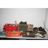 TWO TRAYS AND TWO BOXES CONTAINING AUTOMOTIVE TOOLS including flaring tool, sockets, screwdriver,