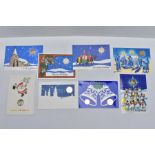 EIGHT CHRISTMAS 50P COINS ON CARDS, DIAMOND FININSH BY POBJOB FOR THE ISLE OF MAN, 1988 B.S.A.
