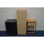 A TALL MODERN BEECH FINISH CHEST OF FOUR LONG DRAWERS, width 45cm x depth 43cm x height 126cm