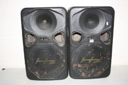 A PAIR OF HZ HE300 PA SPEAKERS with 1x10 INCH and horn, two Speakon Inputs (untested), a pair of maj