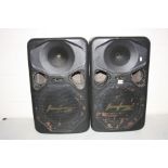 A PAIR OF HZ HE300 PA SPEAKERS with 1x10 INCH and horn, two Speakon Inputs (untested), a pair of maj