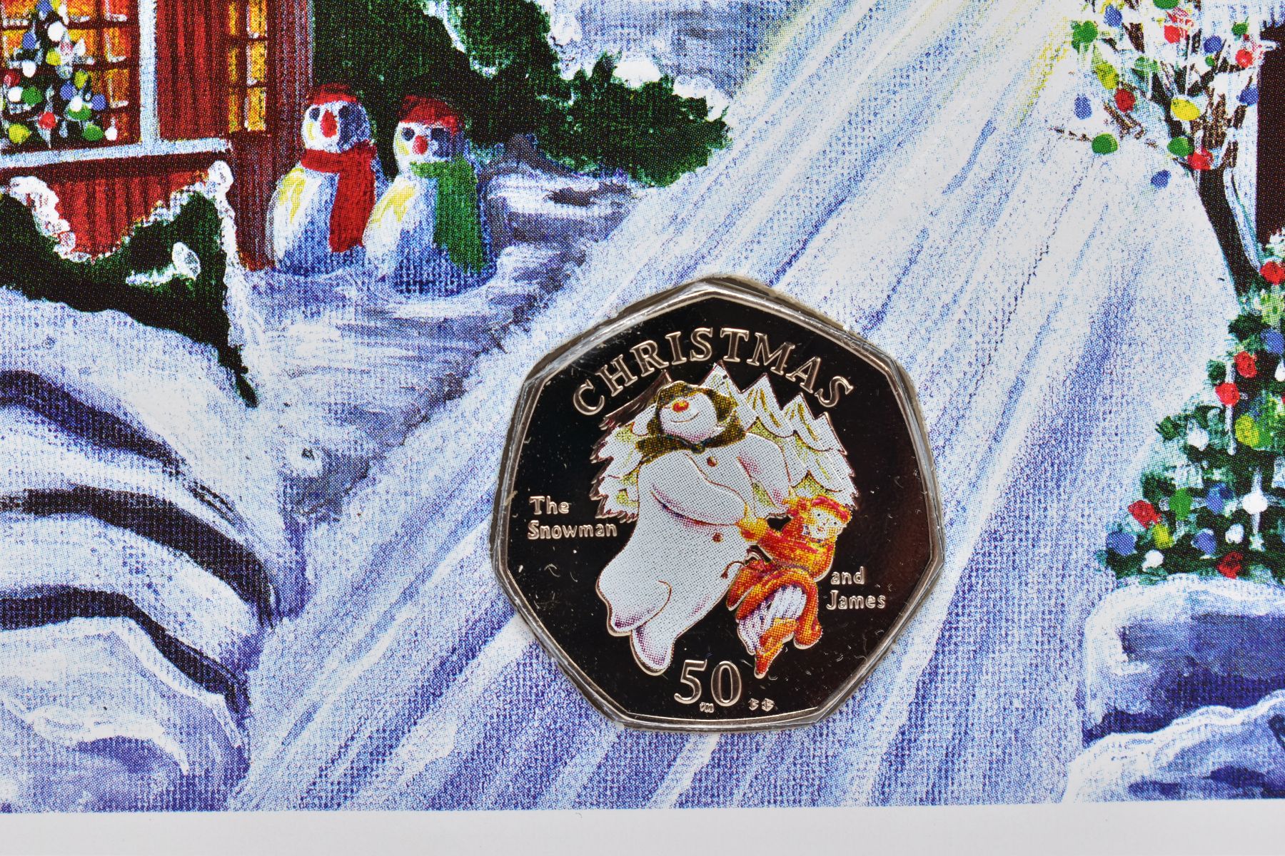 POBJOY ISLE OF MAN CHRISTMAS FITY PENCE COIN, The Snowman coloured 2003 on a season's greetings - Image 2 of 3