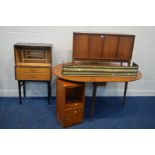 A NATHAN 1950'S BUREAU (missing fall front), with two drawers, on an ebonised stand, width 62cm x