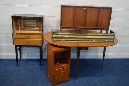 A NATHAN 1950'S BUREAU (missing fall front), with two drawers, on an ebonised stand, width 62cm x