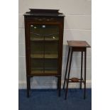 AN EDWARDIAN MAHOGANY SINGLE DOOR DISPLAY CABINET, width 57cm x depth 27cm x height 127cm 136cm (sd)