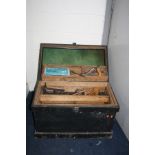 A VINTAGE CARPENTERS TOOLCHEST containing carpentry tools including wooden moulding planes, a Record