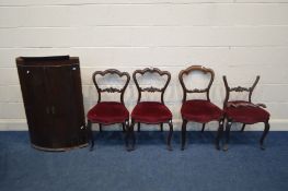 A MATCHED SET OF FOUR VICTORIAN ROSEWOOD/MAHOGANY CHAIRS, three rosewood, one mahogany (sd, some