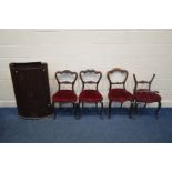 A MATCHED SET OF FOUR VICTORIAN ROSEWOOD/MAHOGANY CHAIRS, three rosewood, one mahogany (sd, some