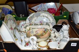 TWO BOXES OF CERAMICS AND SUNDRY ITEMS, to include Royal Doulton Dickens Ware foot bowl 'Bill Sykes'