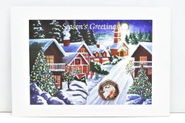 POBJOY ISLE OF MAN CHRISTMAS FITY PENCE COIN, The Snowman coloured 2003 on a season's greetings