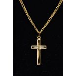 A 9CT GOLD CROSS PENDANT NECKLACE, the textured cross pendant set with a single cut diamond fitted