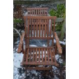 TWO TEAK FOLDING GARDEN ARMCHAIRS, along with four metal framed folding armchairs (6)