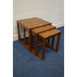A G PLAN OAK AND MARQUETRY TOPPED NEST OF THREE TABLES
