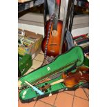 MUSICAL INSTRUMENTS, A cased Violin (in need of attention), unmarked, two piece back, with two