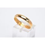 A 22CT GOLD WEDDING BAND, of a plain polished design, approximate width 4.2mm, hallmarked 22ct