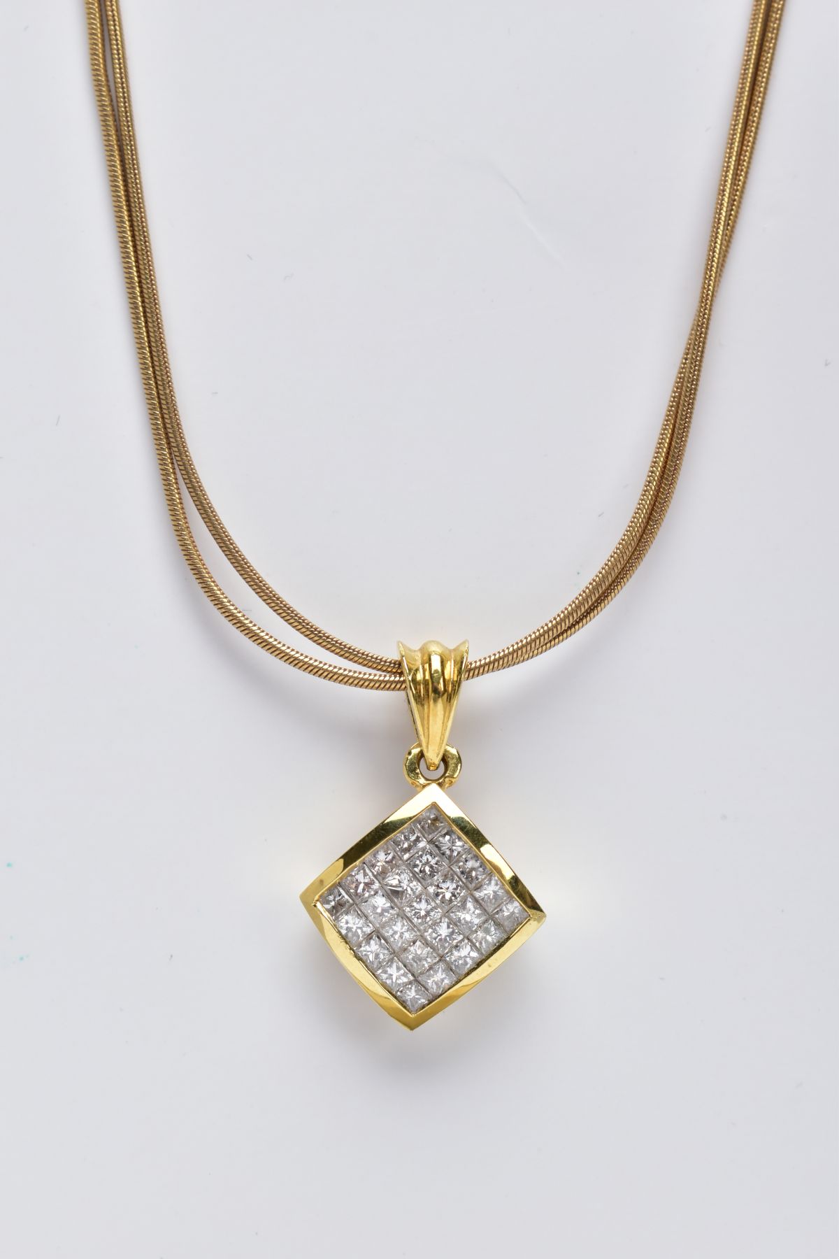 A MODERN DIAMOND CLUSTER PENDANT NECKLACE, the pendant of a square design set with twenty five - Image 2 of 4