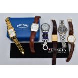 A SELECTION OF WRISTWATCHES, to include a cased gent's 'Rotary' with a rounded square, silver