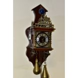 A REPRODUCTION DUTCH STYLE WALL CLOCK, with Atlas finial above, pierced gallery and crest, dial with