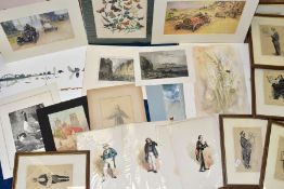 PAINTINGS AND PRINTS, to include a watercolour study of Wild Flowers and a Bee by Elizabeth