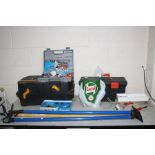 TWO PLASTIC TOOLBOXES and various tools including a partial Hilka soldering kit, a Weller electric