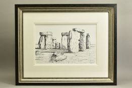 PHILLIP BISSELL (BRITISH CONTEMPORARY) 'STONEHENGE' a pen and ink sketch of the ancient monument,