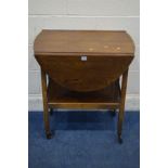 AN OAK OVAL TOPPED DROP LEAF TEA TROLLEY