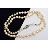 A CULTURED PEARL STRAND NECKLET, designed with a row of graduated cultured pearls, measuring