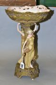 AN ERST WAHLISS PORCELAIN TABLE CENTREPIECE, a pair of female figures in classical dress support a